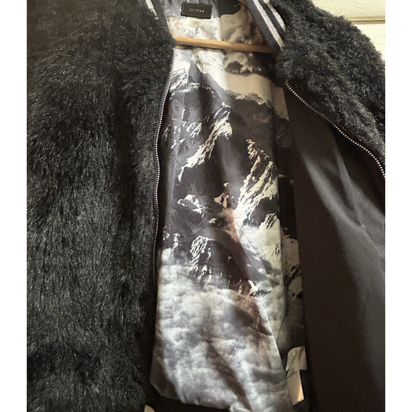 MOTHER Women's The Letterman Faux Fur Bomber Jacket Black - Size Medium - Picture 7 of 11